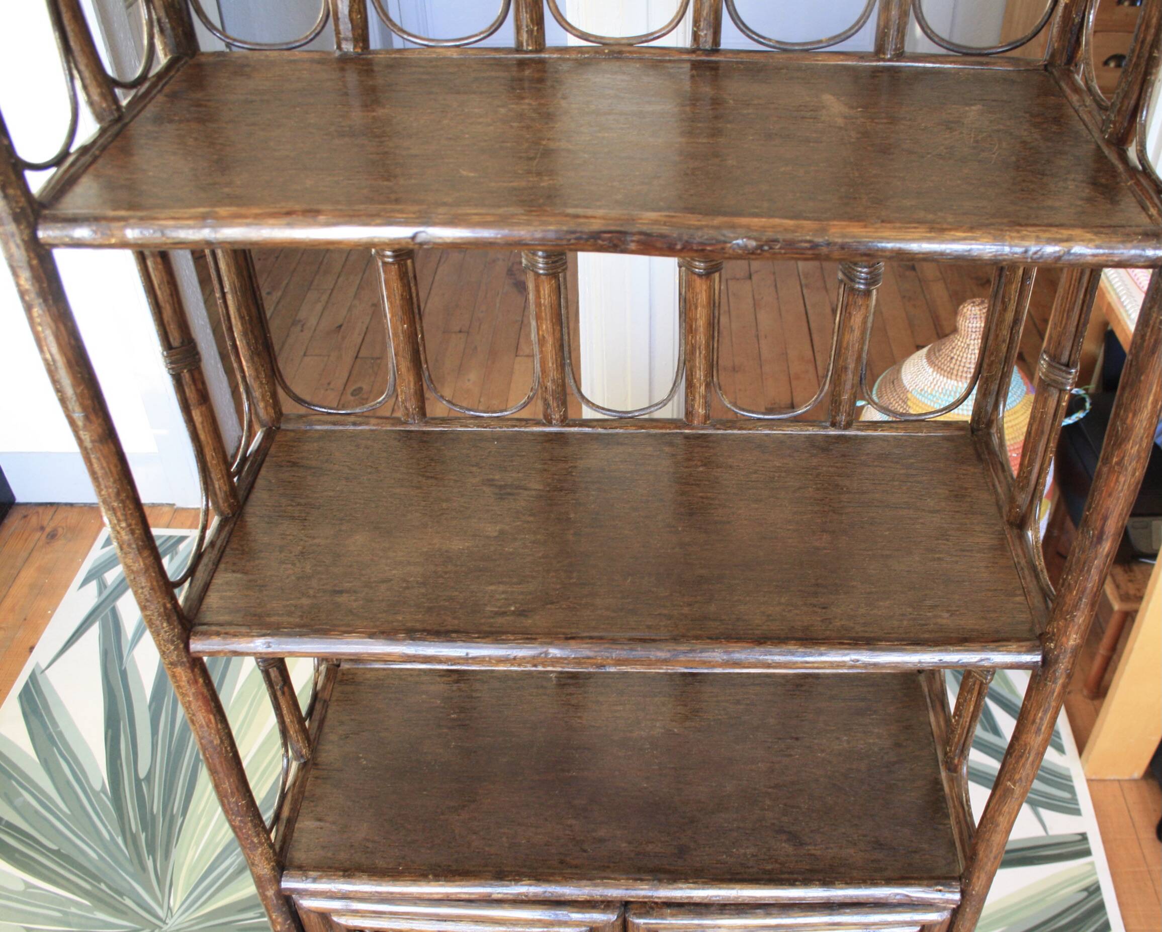 Rattan, cane and bamboo shelf/bookcase