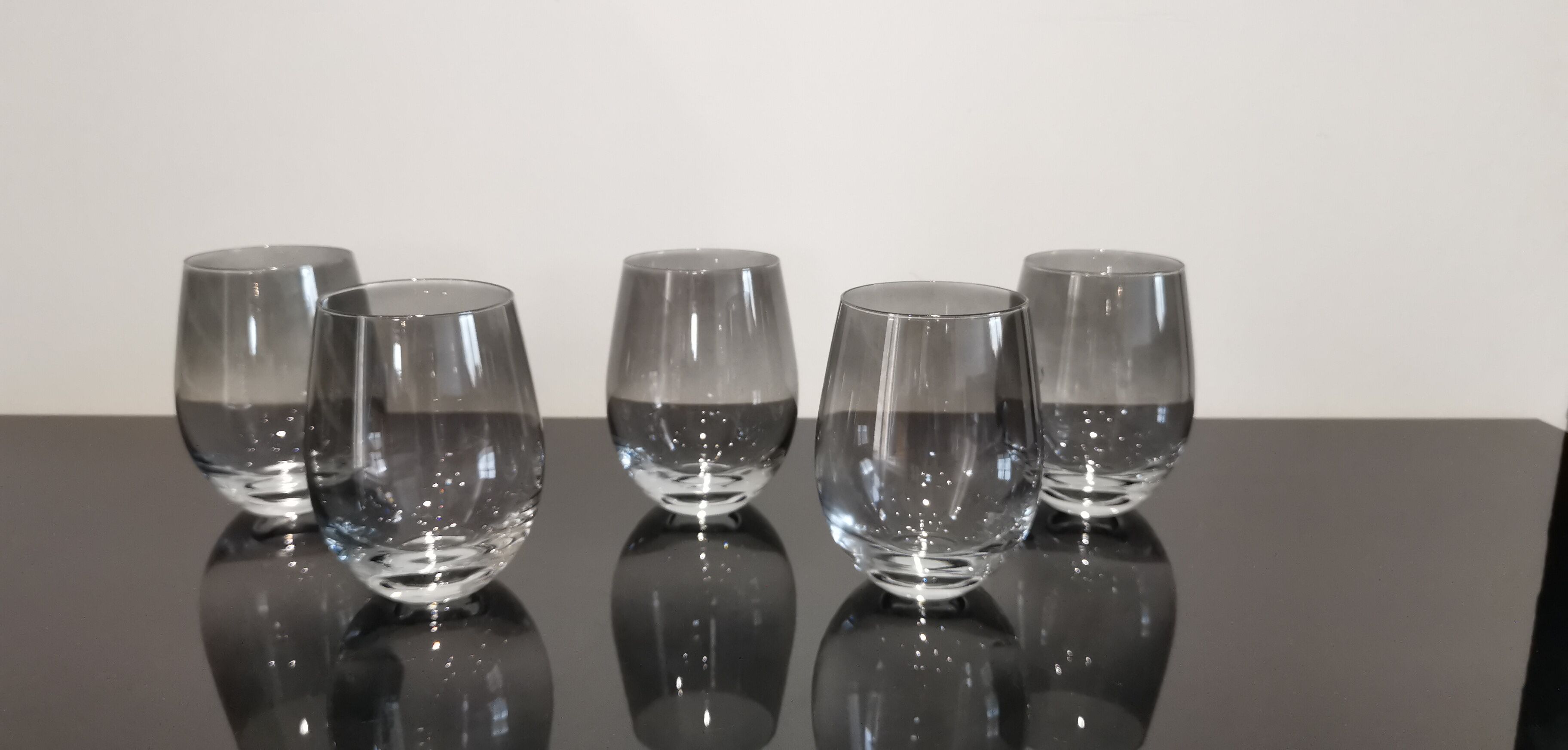 5 vintage smoky grey/black glass ball water cups