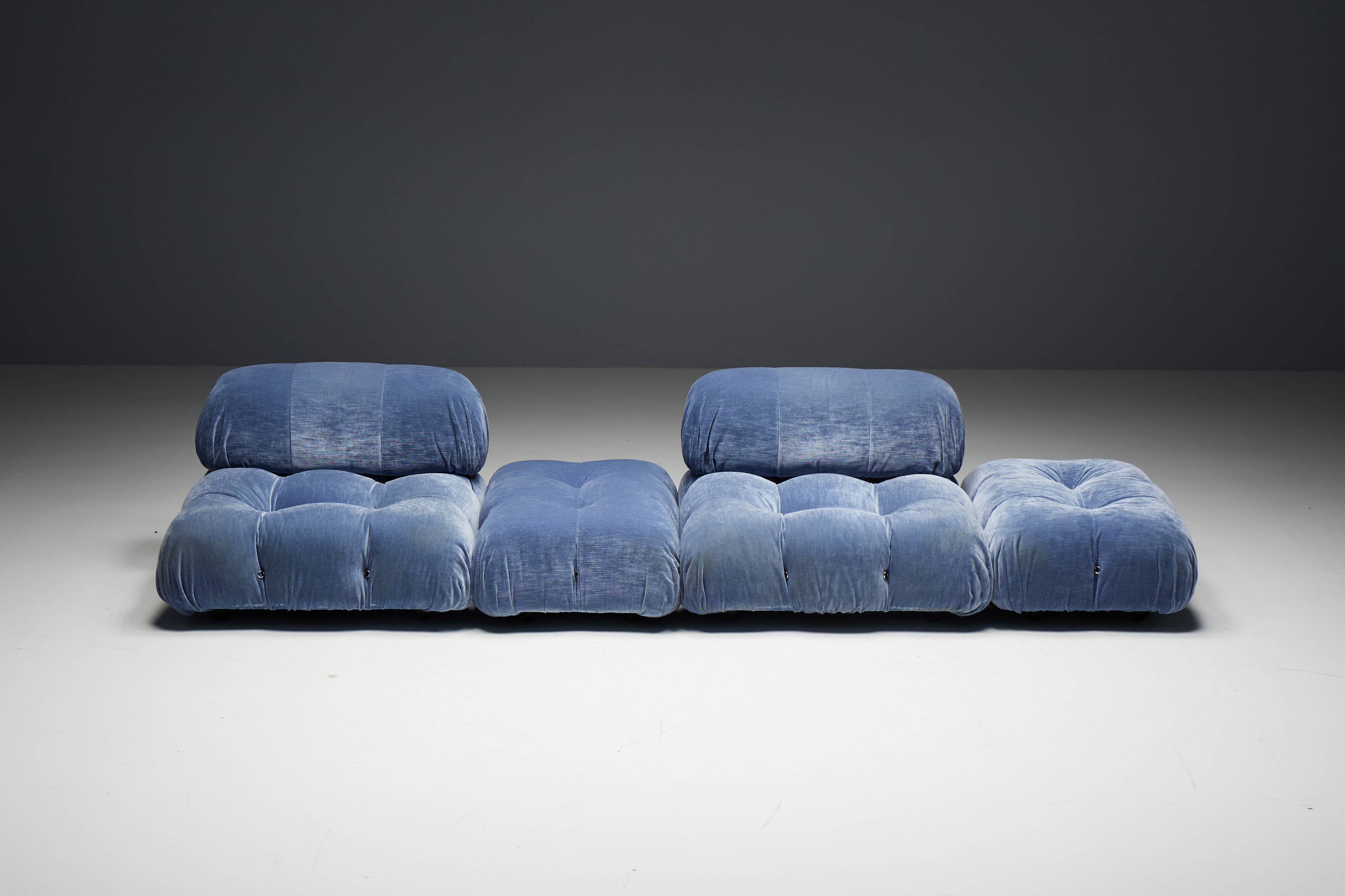 Blue Velvet Camaleonda Sofa by Mario Bellini for B&B Italia, Italy, 1970s