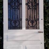 Porte d’entrée ancienne en chêne vitrée grilles en fonte 1925