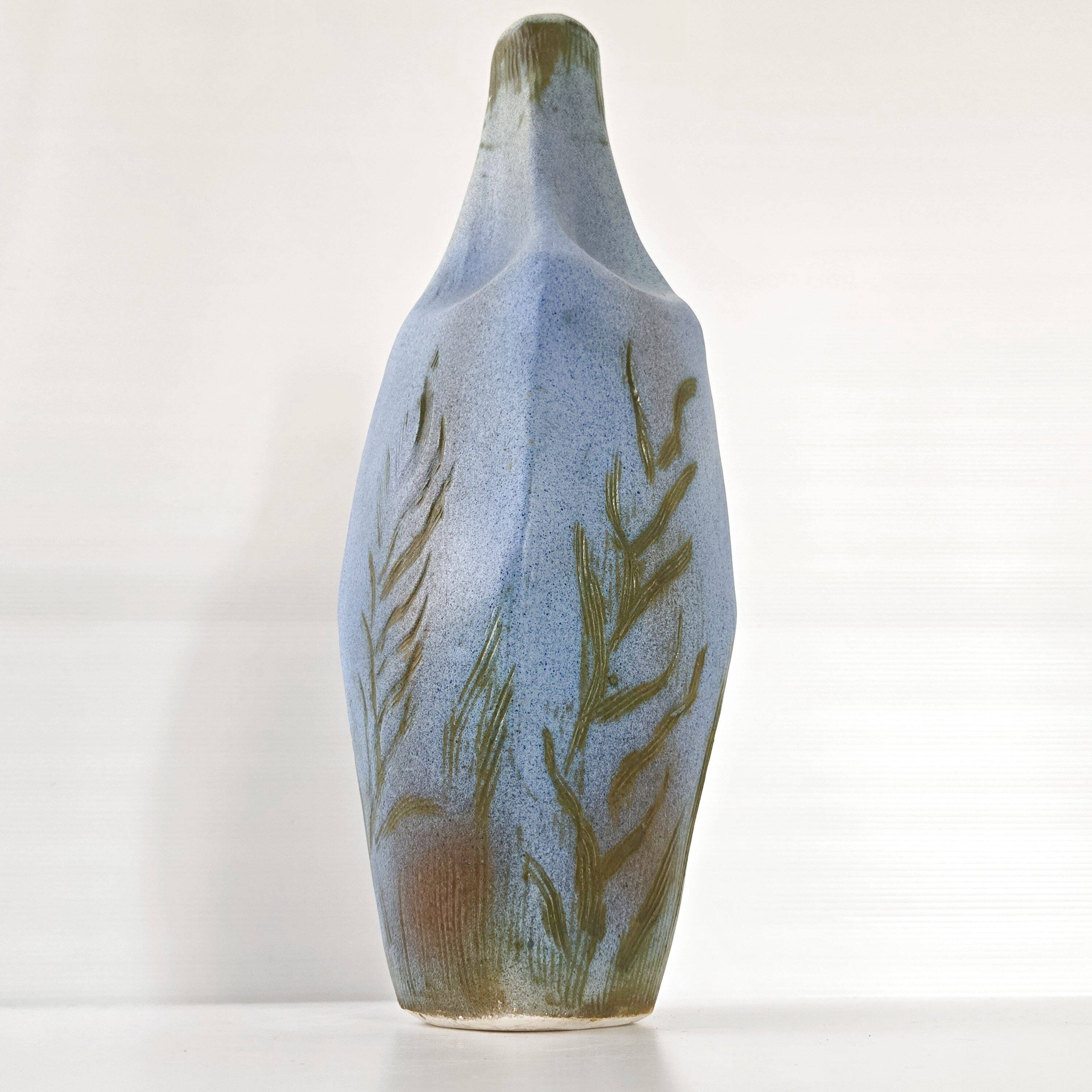 Vintage blue ceramic vase 1960