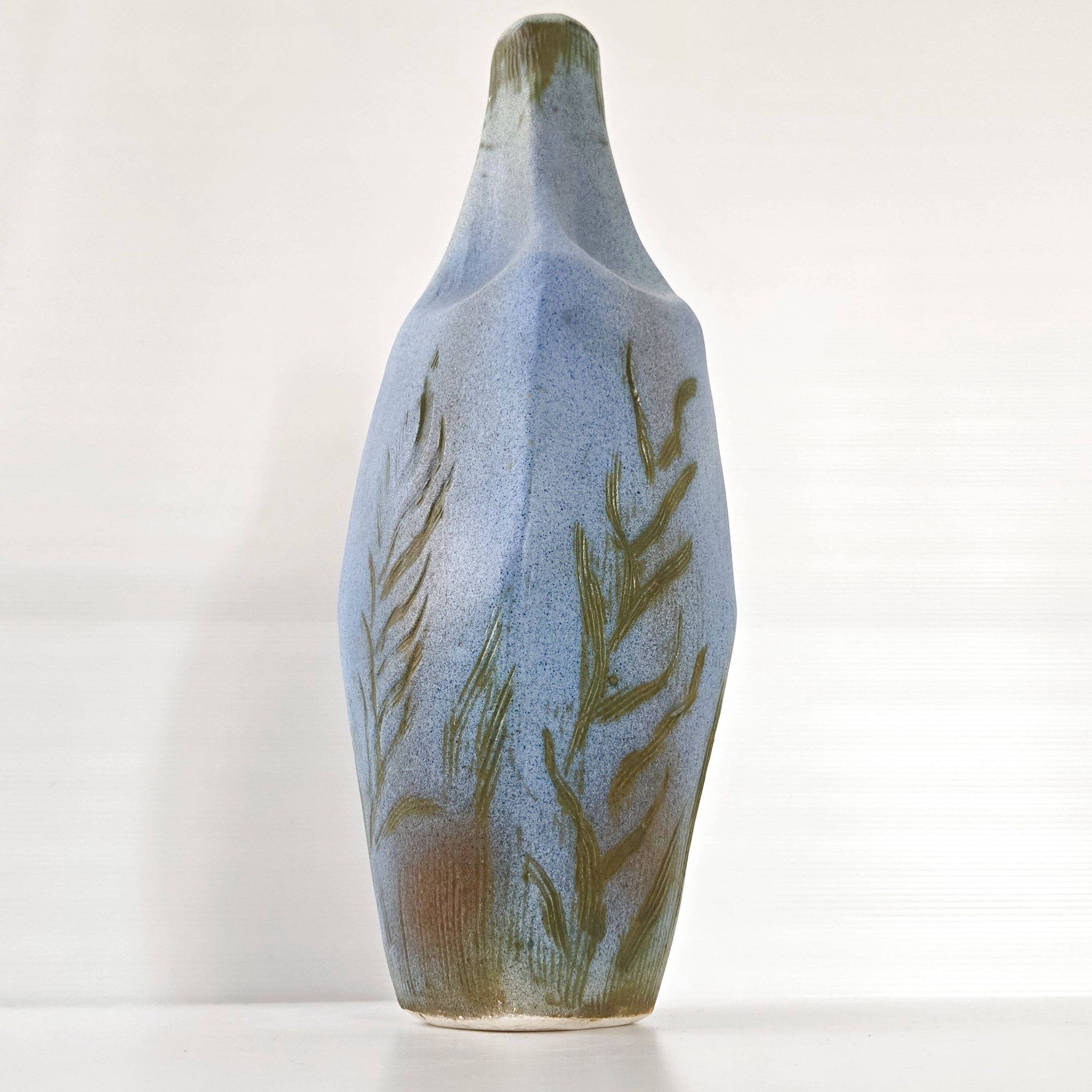 Vase vintage en céramique bleue 1960
