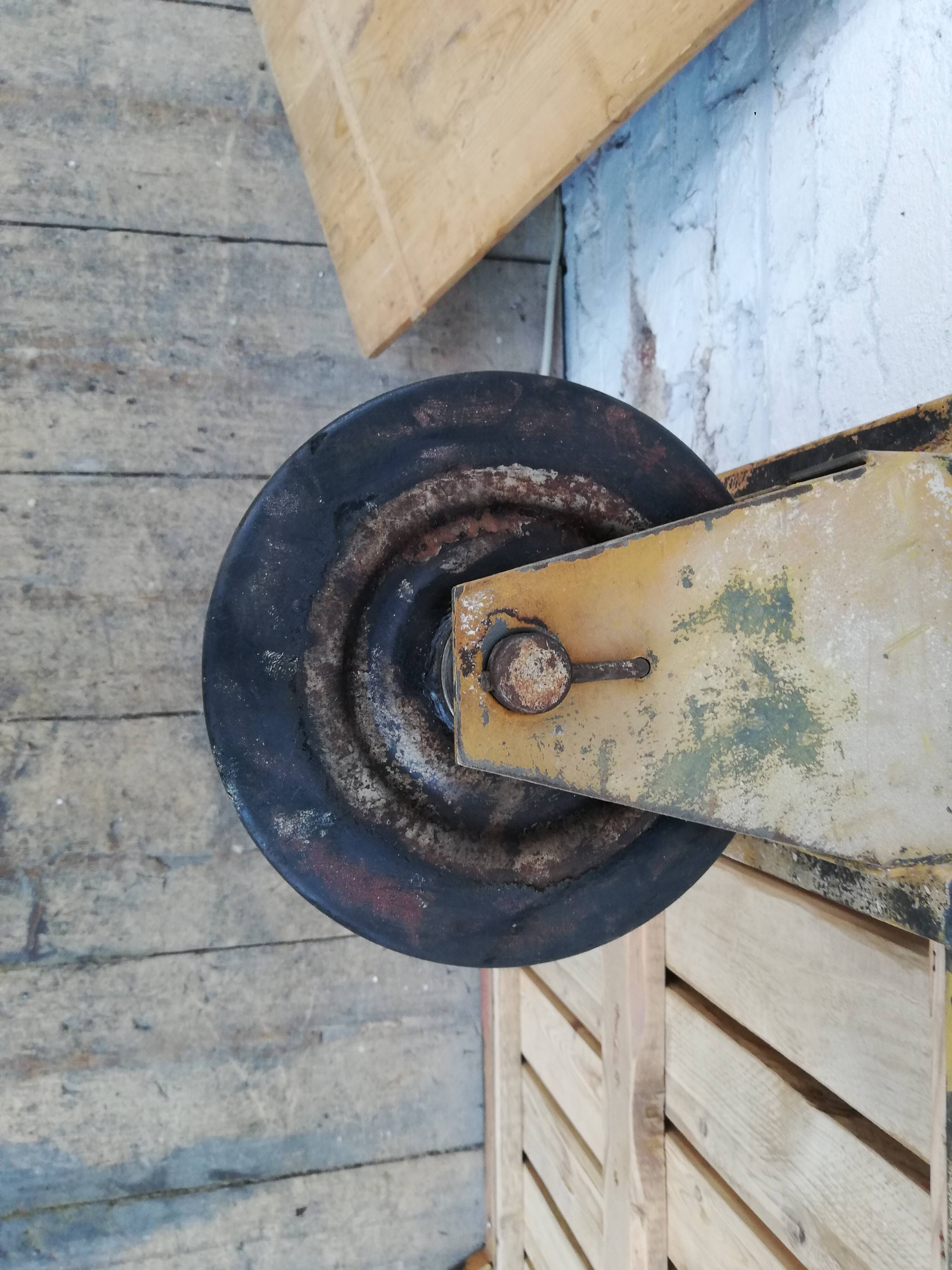 Wooden and metal coffee table, old industrial trolley