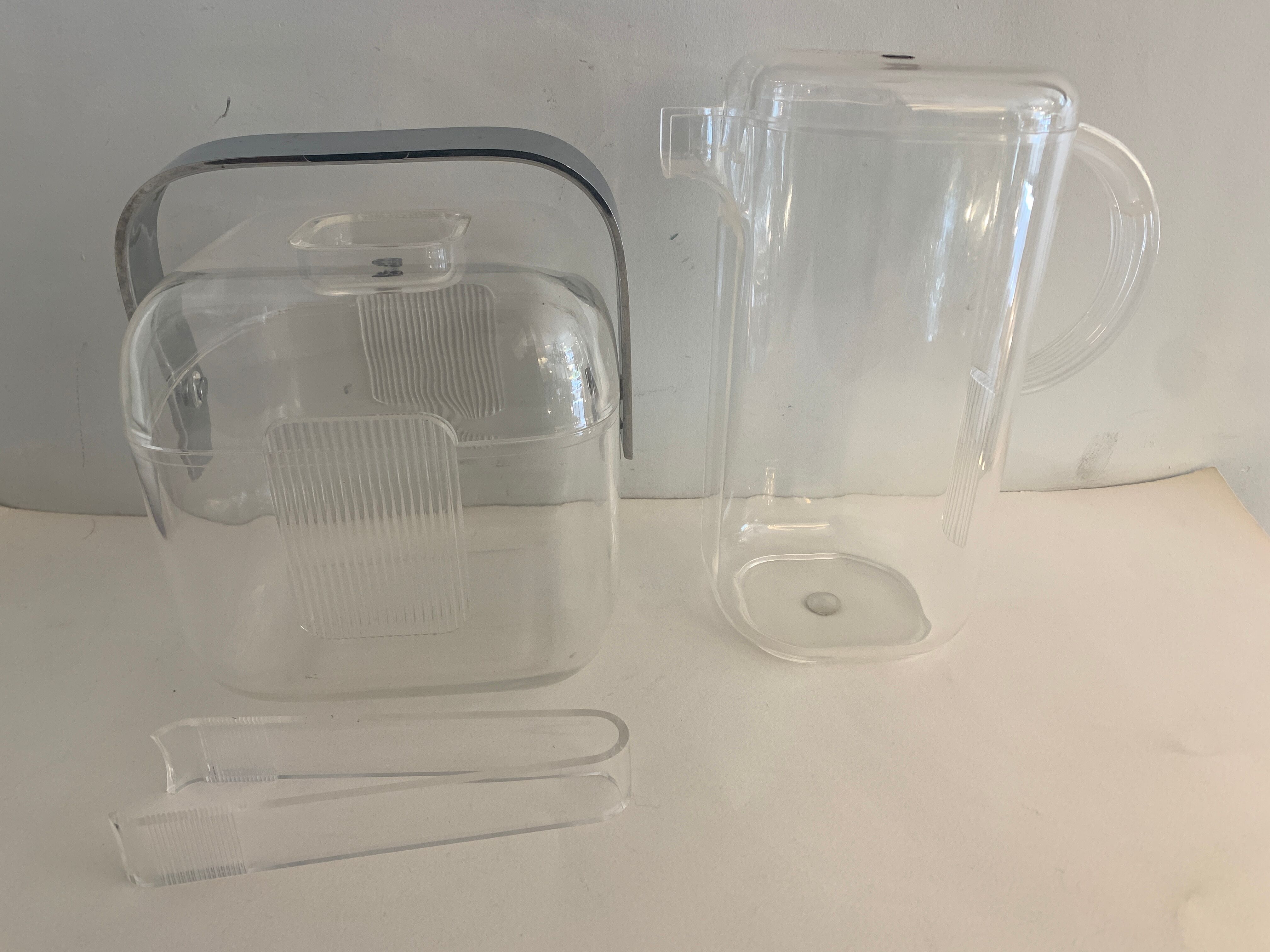 Transparent ice bucket and pitcher, Italian design Guzzini, 1970