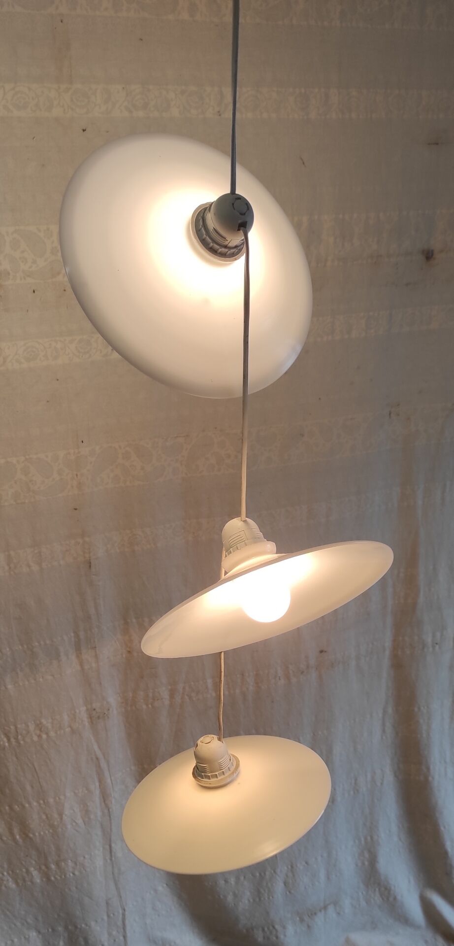 Suspension with three opaline lampshades - mid 20th century.