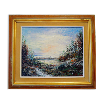 Original Swedish Modernist Oil Painting"Serene Landscape" by SVEN HARALD - Framed