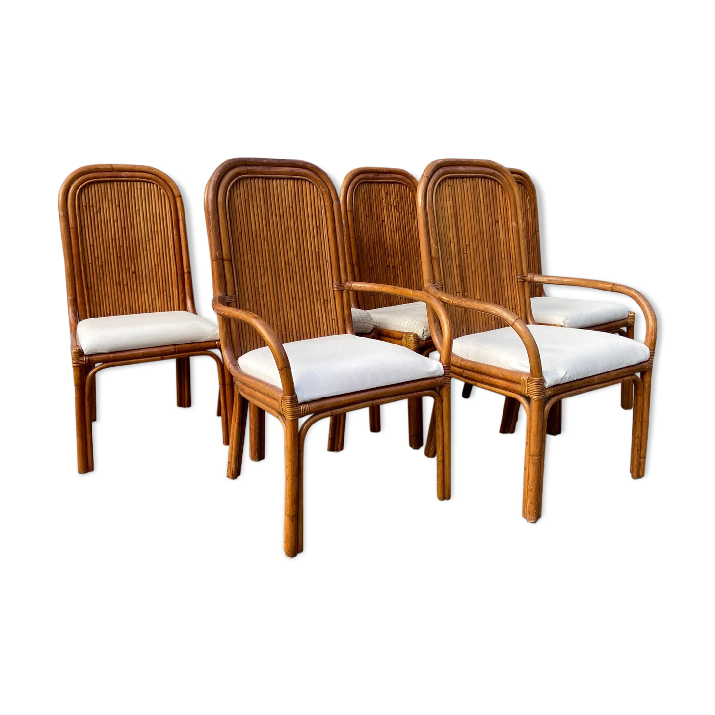 Suite of four chairs and two bamboo chairs