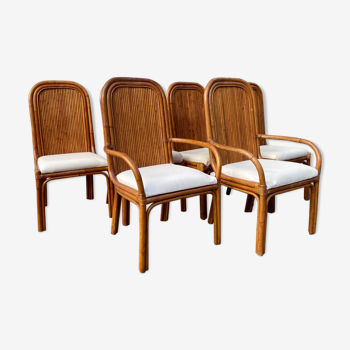 Suite de quatre chaises et deux fauteuils en bambou