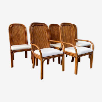 Suite of four chairs and two bamboo chairs