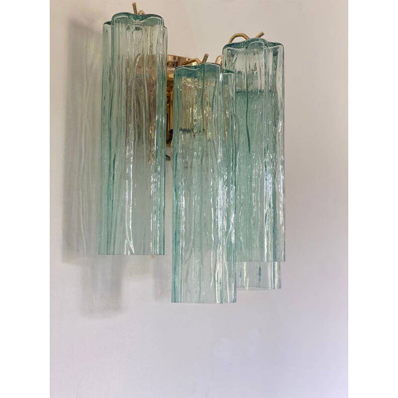 Italian Wall Light Green “Tronchi” Murano Glass Wall Sconce