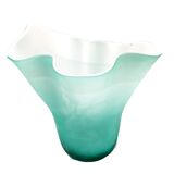 Vase handkerchief opaline turquoise interior white handmade work art deco