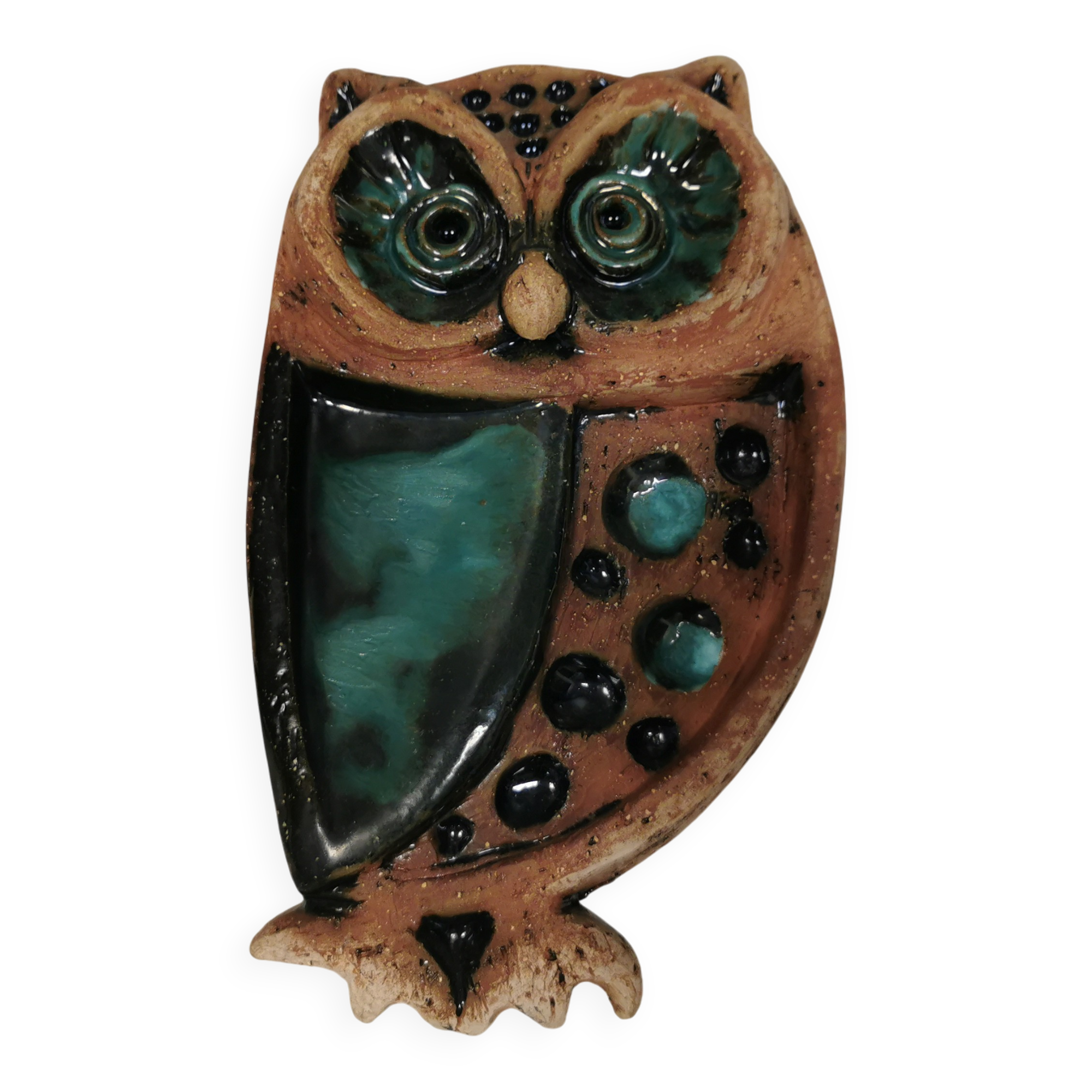 Owl, vintage ceramic wall plaque, Laholm, Sweden, 1970s