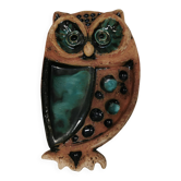 Owl, vintage ceramic wall plaque, Laholm, Sweden, 1970s