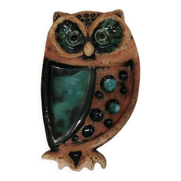Owl, vintage ceramic wall plaque, Laholm, Sweden, 1970s