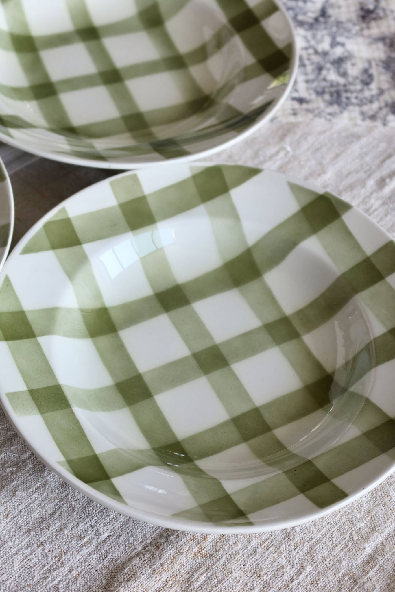 4 vintage deep plates in earthenware Moulin Des Loups model Nappe green