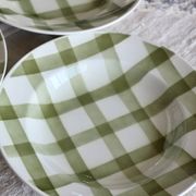 4 vintage deep plates in earthenware Moulin Des Loups model Nappe green