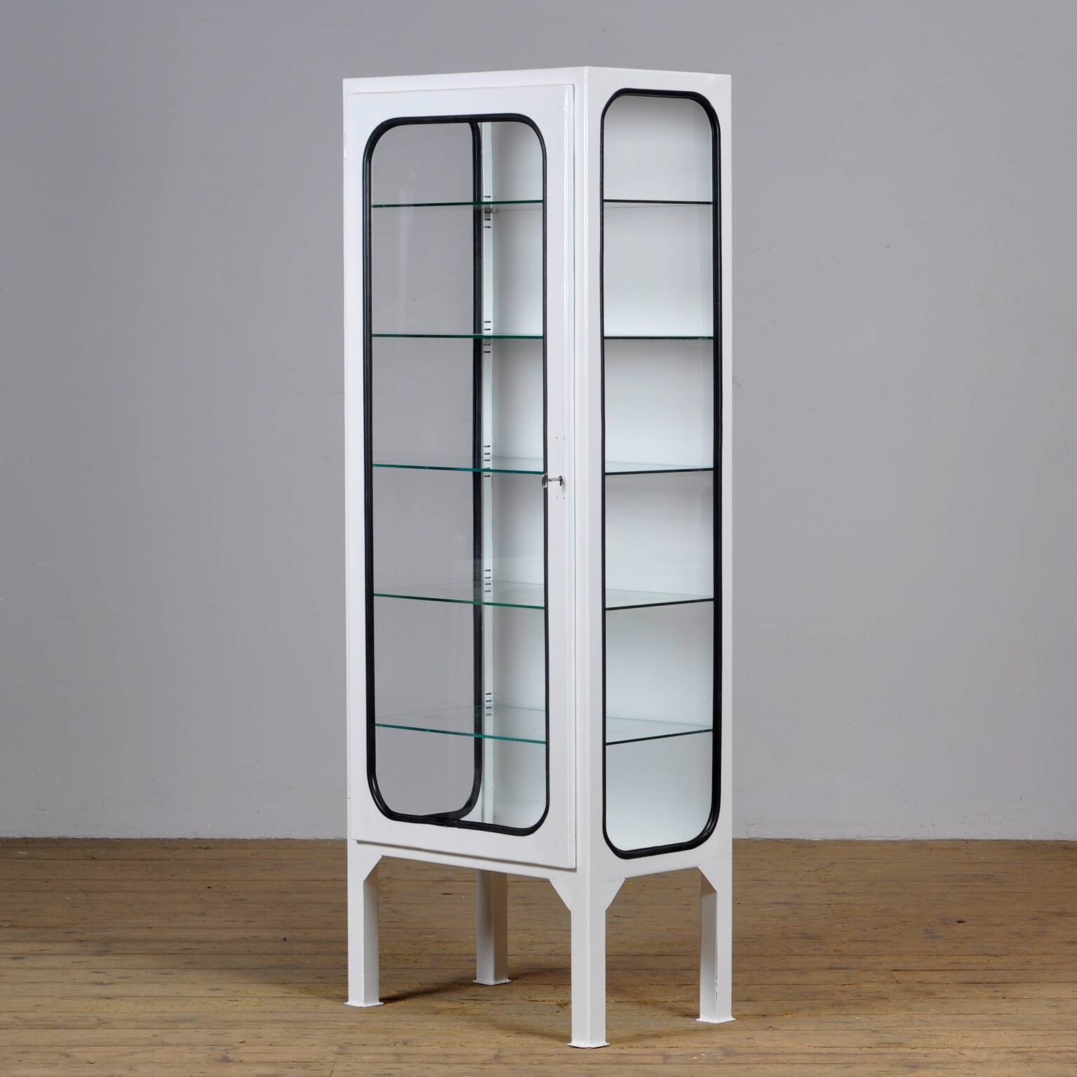 Restored Vintage Iron And Glass Medical Cabinet, 1970s