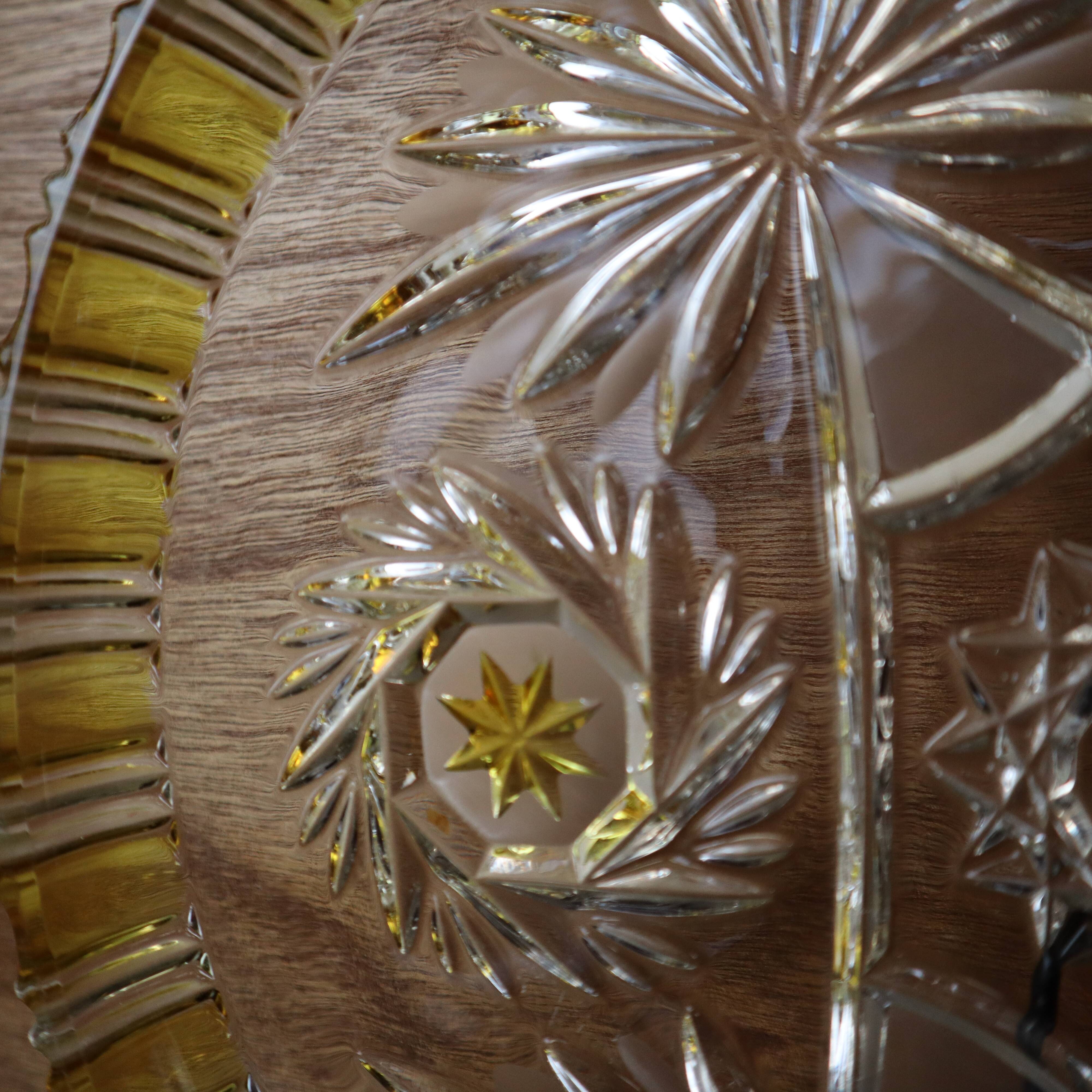 Walther Glas Bohemian crystal dish with yellow and flower pattern