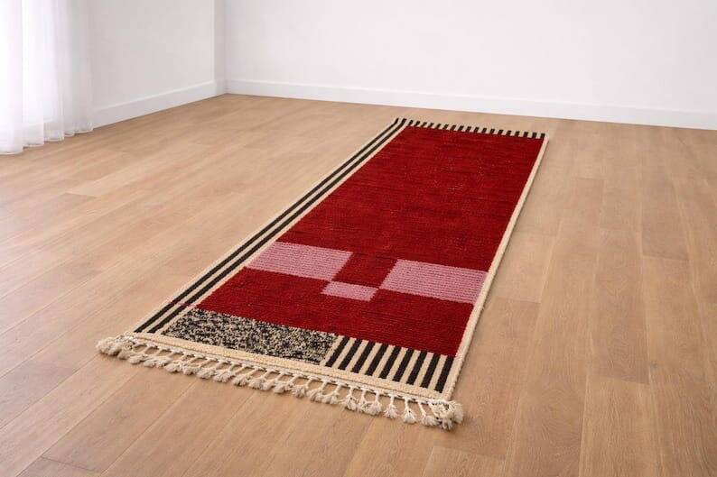 Handwoven natural wool hallway rug size 75*300 cm