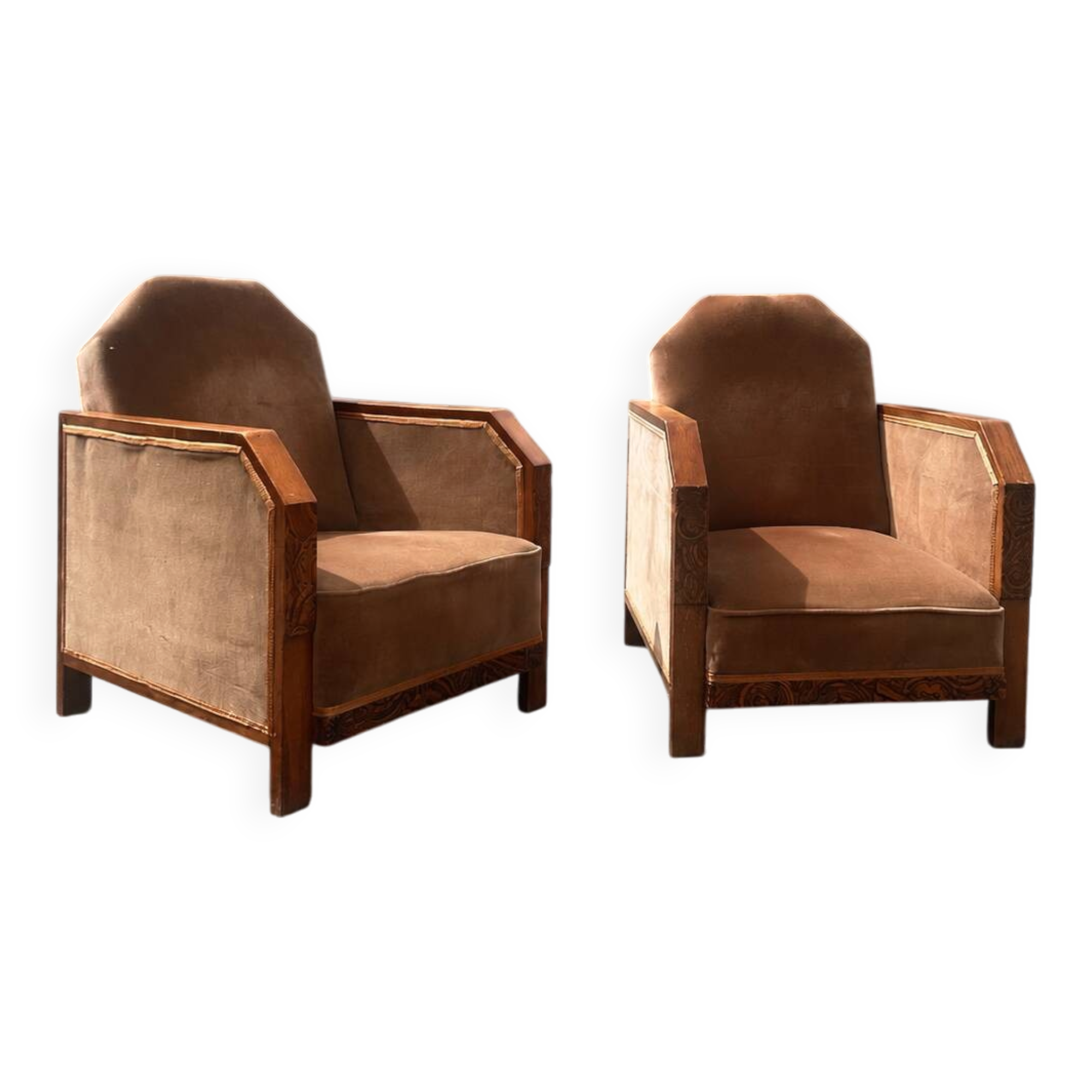 Pair of Art Deco club armchairs, renovated