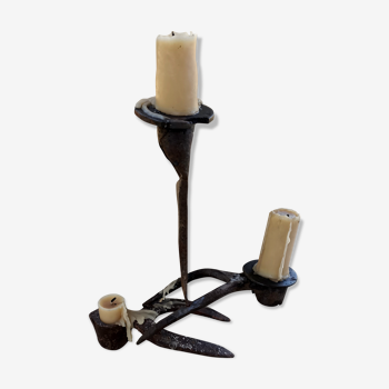 Rustic recycling wrought iron candle holder