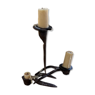 Rustic recycling wrought iron candle holder