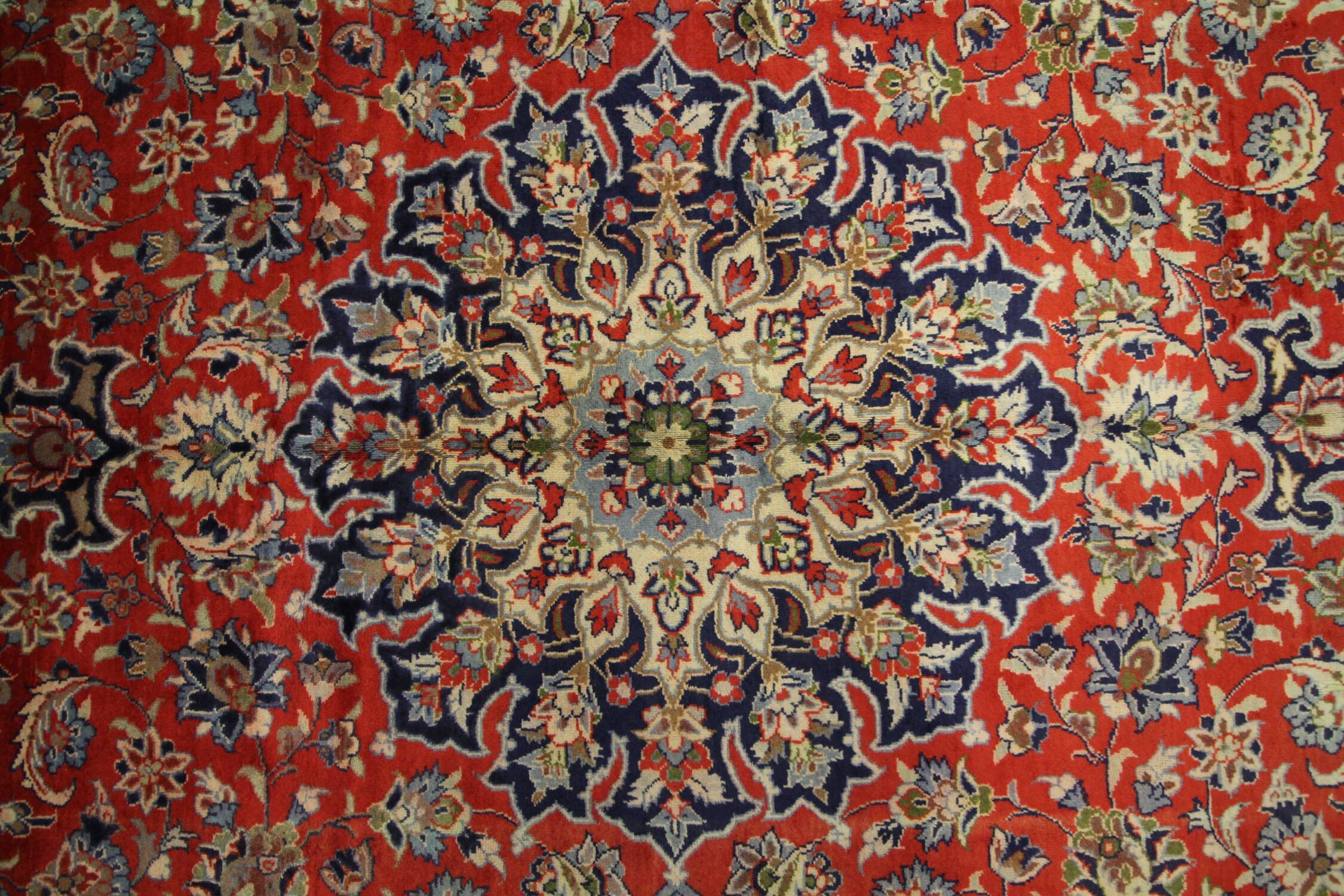 Tapis persan vintage tissé à la main en laine rouge kashan tapis de salon - 209x242cm