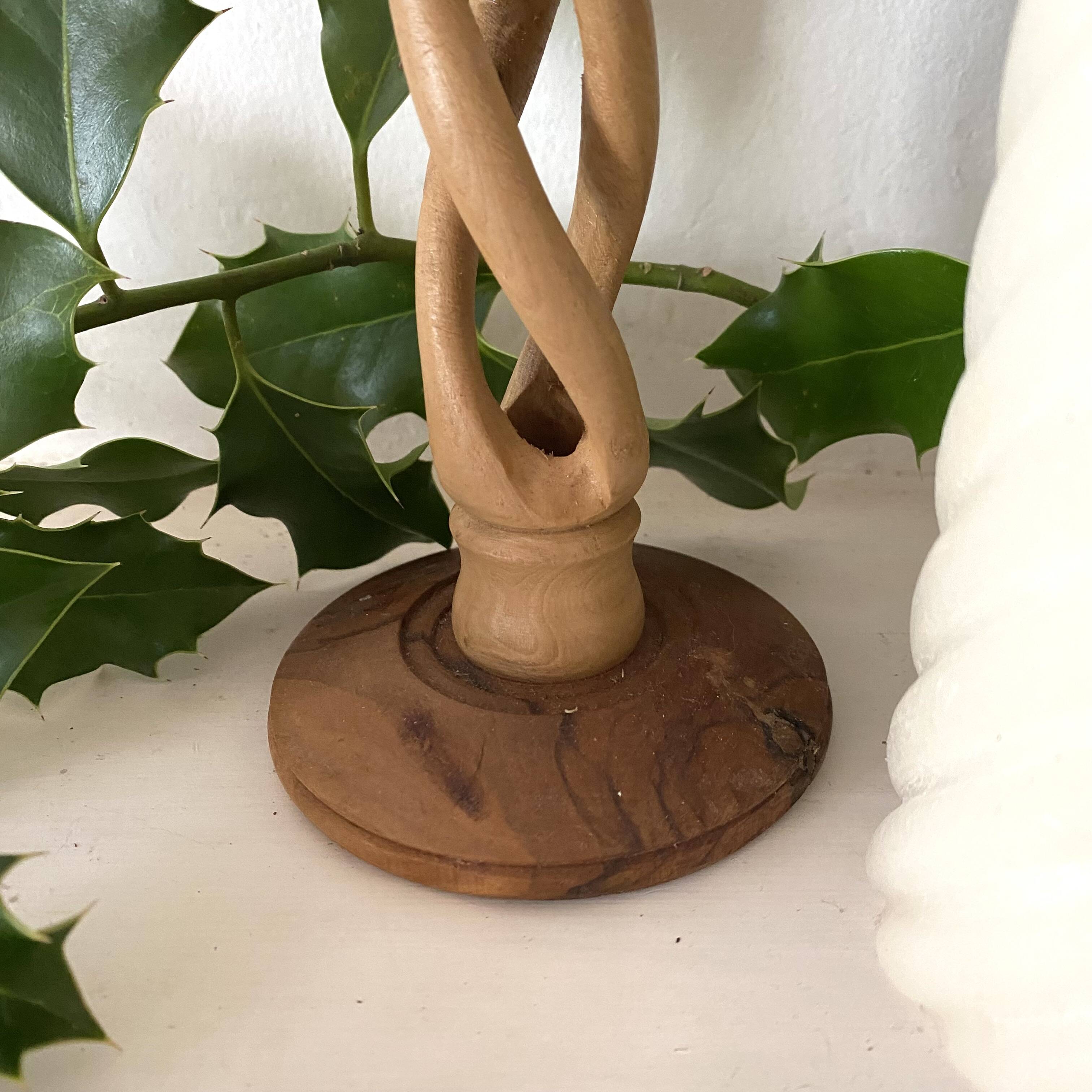 Carved olive wood candle holder