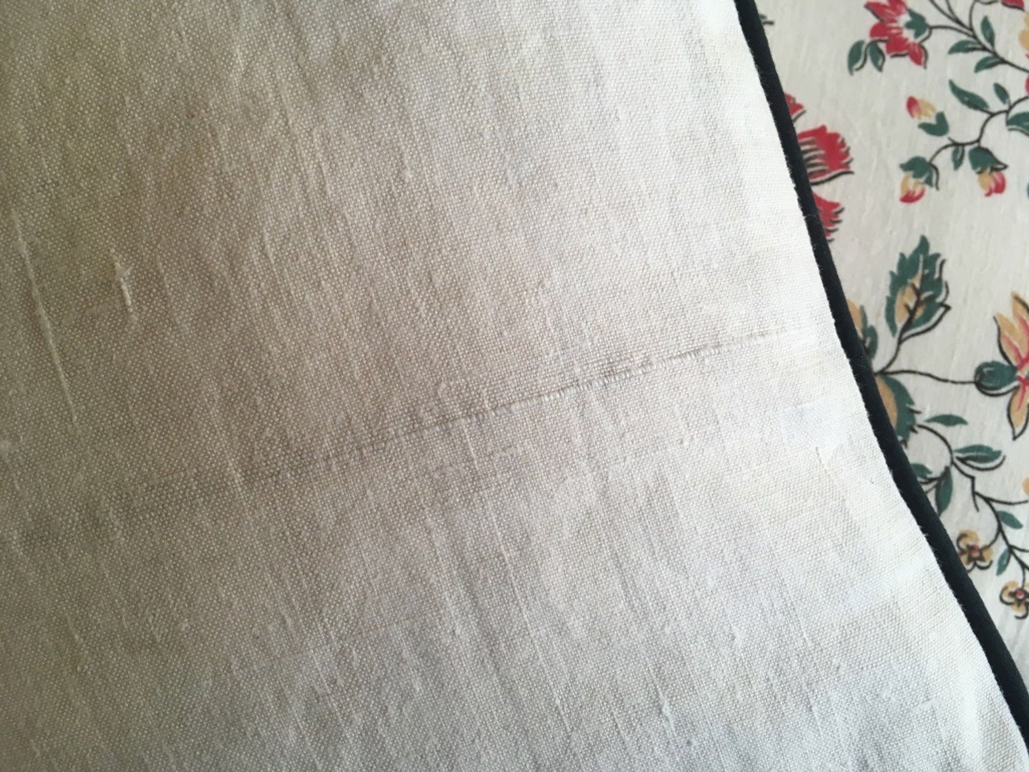 Cushion in old linen canvas 19th old black piping