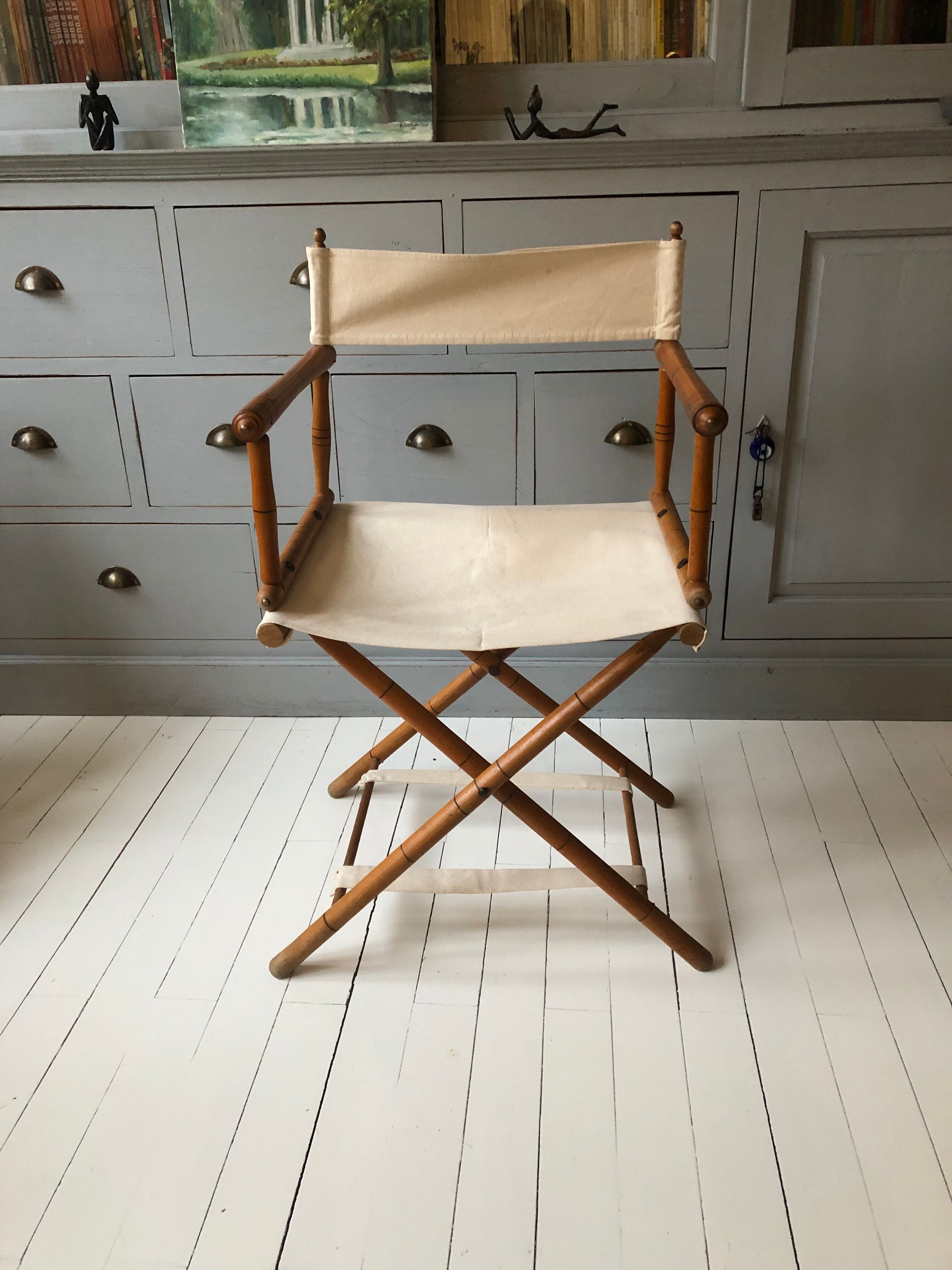 Former director's side chair in wood and canvas