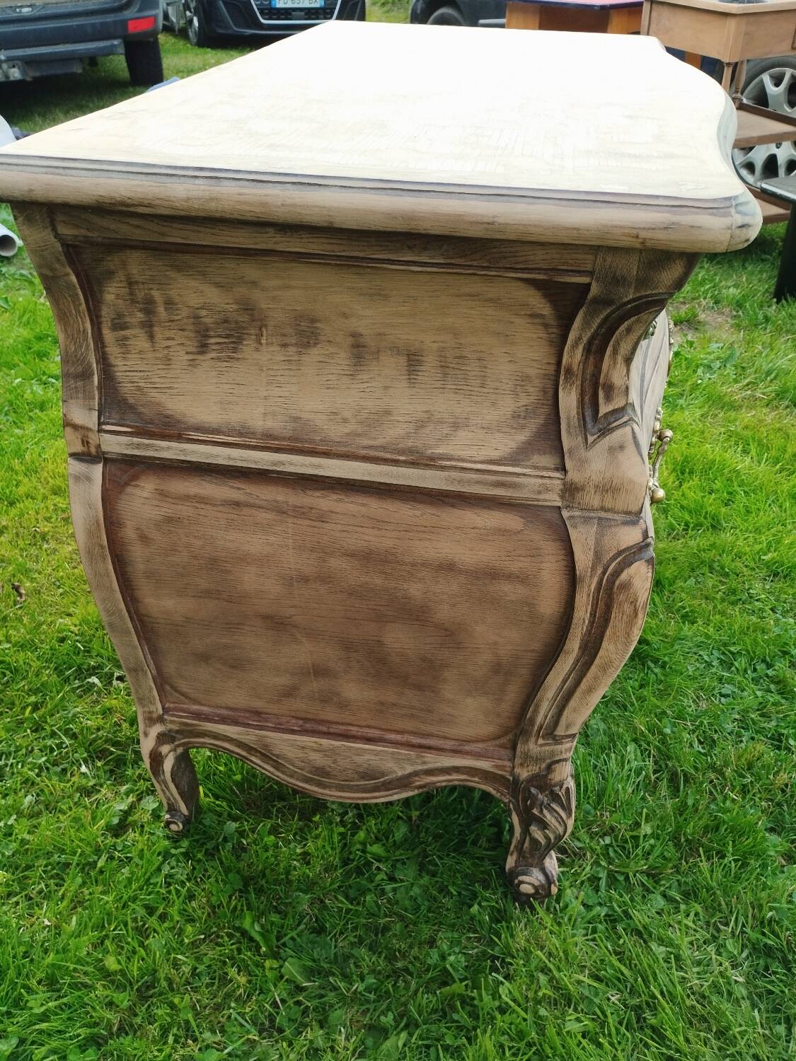 Antique Louis XVI style chest of drawers with wooden top