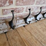 Solid teak coat hook with 4 double cast iron hooks
