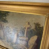 Oil on cardboard 19th century “the cross” wood and plaster frame