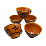 Set of 5 cups or cracked ceramic cider bowl argoat gourin bretagne