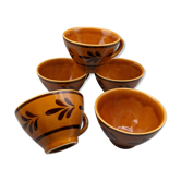 Set of 5 cups or cracked ceramic cider bowl argoat gourin bretagne