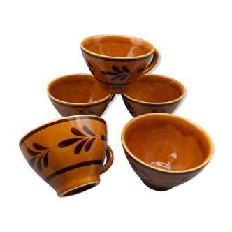 Set of 5 cups or cracked ceramic cider bowl argoat gourin bretagne