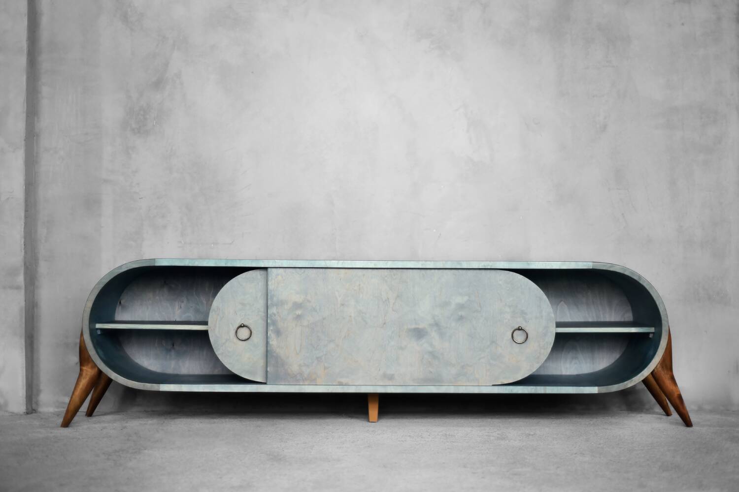 Buffet vintage du milieu du siècle moderne italien turquoise en bouleau