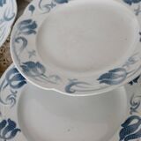6 flat plates - Antique tableware set 82 pieces Sarreguemines earthenware Art Nouveau style