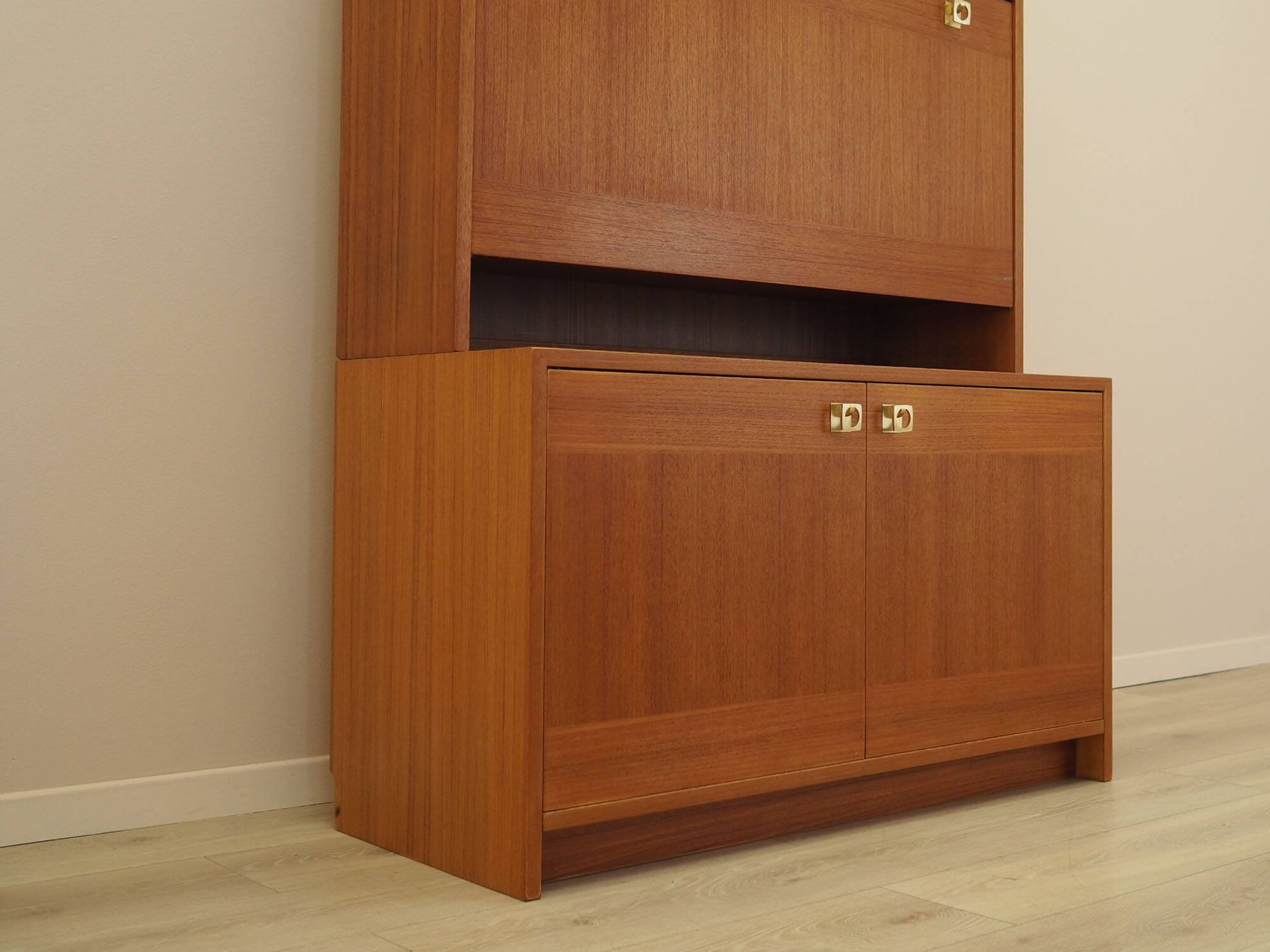 Danish Teak Shelving Unit with Bar Cabinet, 1970s
