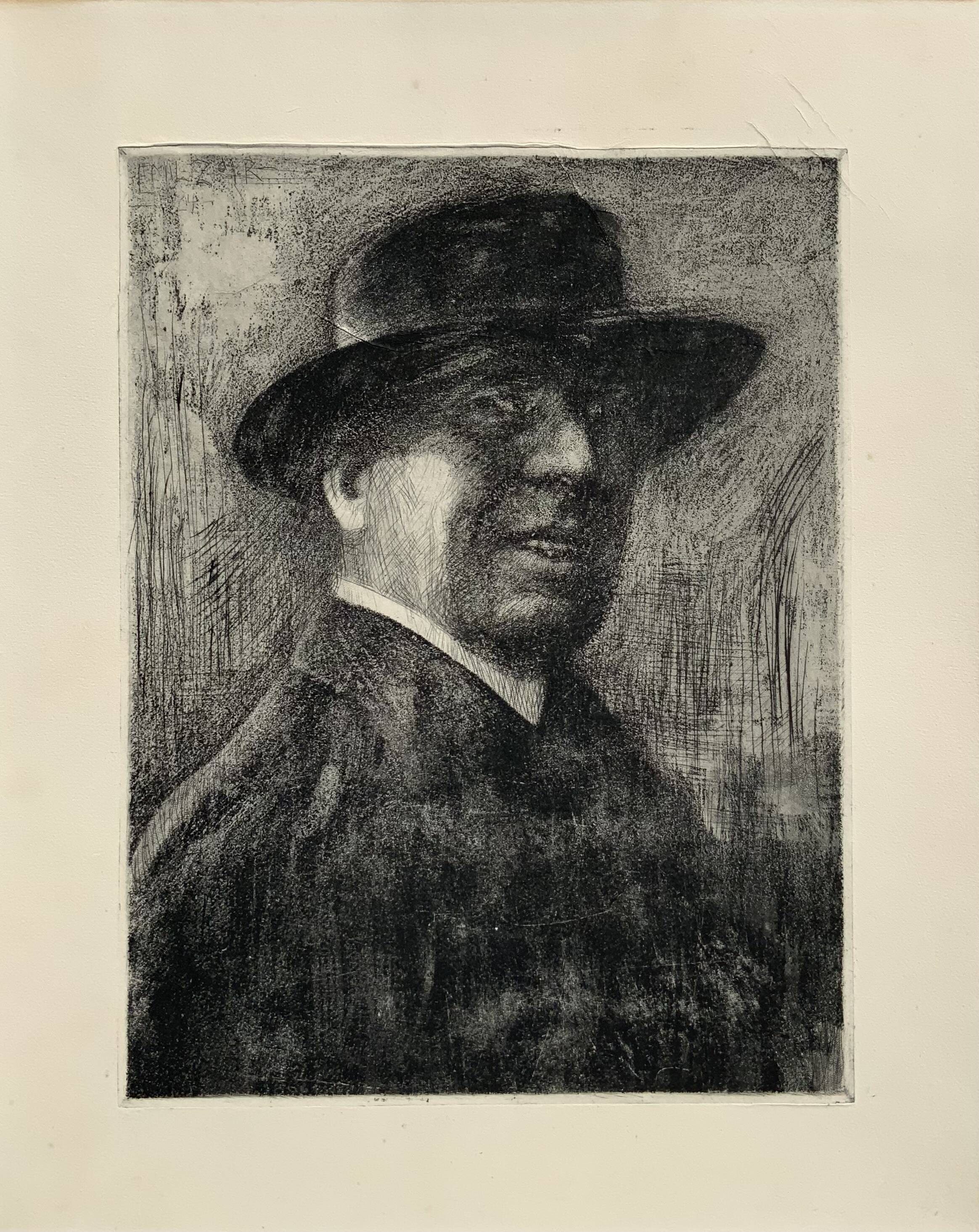 Antique Gentleman Portrait Copper etching By E.Zoir