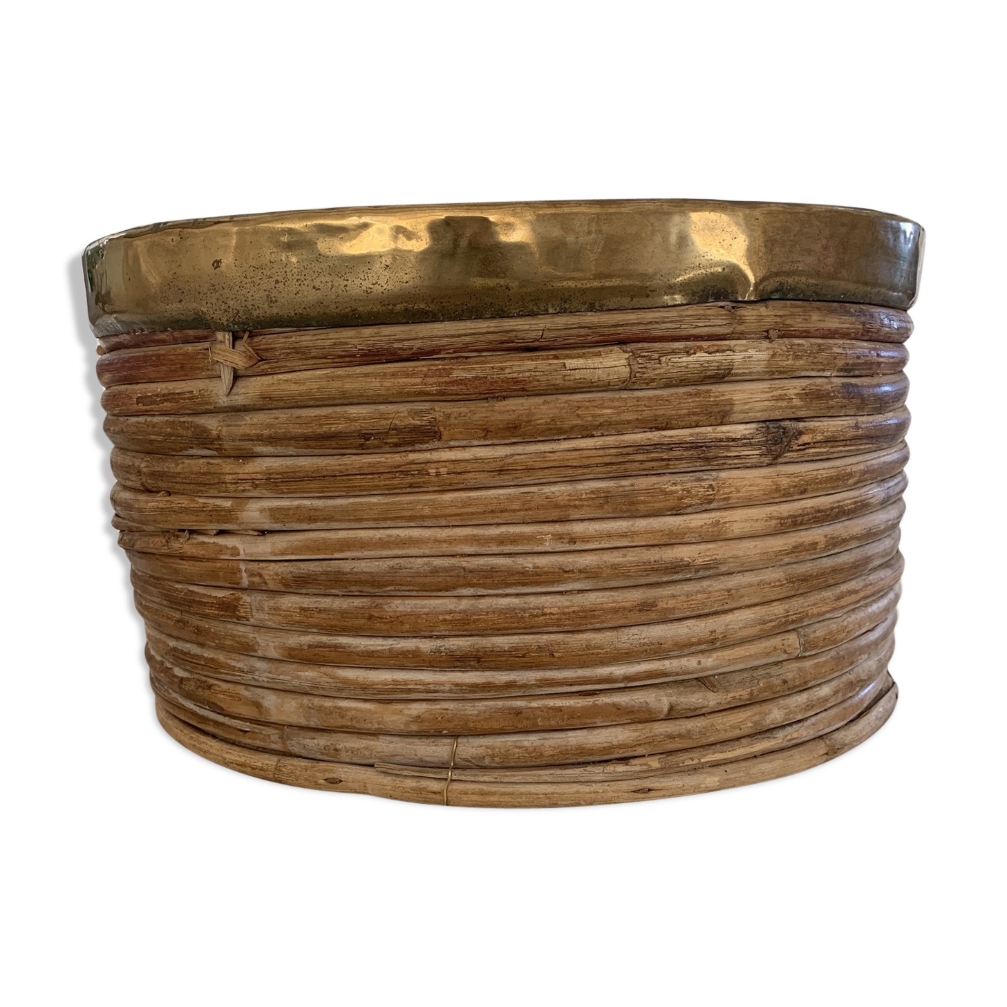 Rattan and brass basket