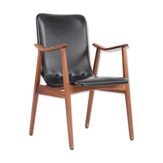 Dutch Black Leather Chair by Louis van Teeffelen for WeBe, 1960s