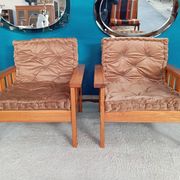 Pair of 70s pine armchairs