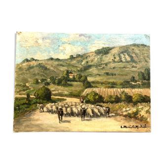 Tableau vintage  « Troupeau en Corse »