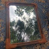 Miroir bois et rotin vintage années 60