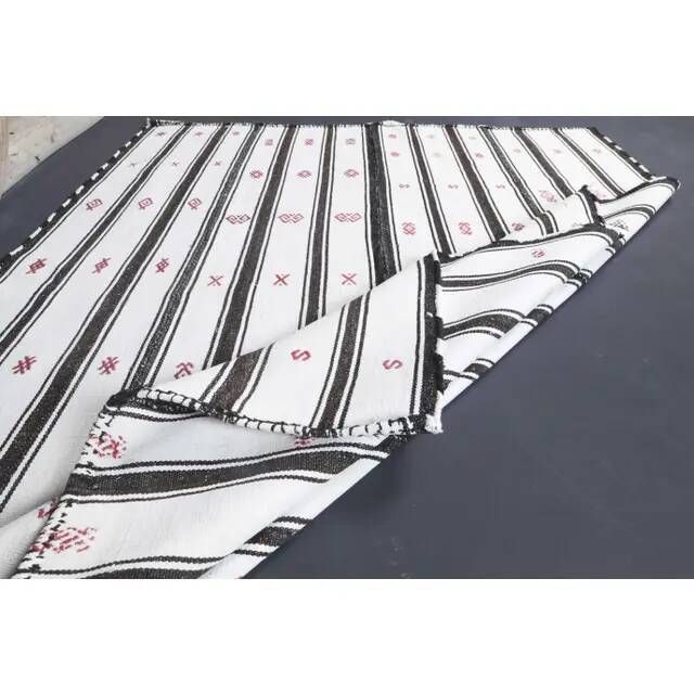 Vintage Turkish Oushak Handmade Cotton White Wool Kilim Area Rug 154x200