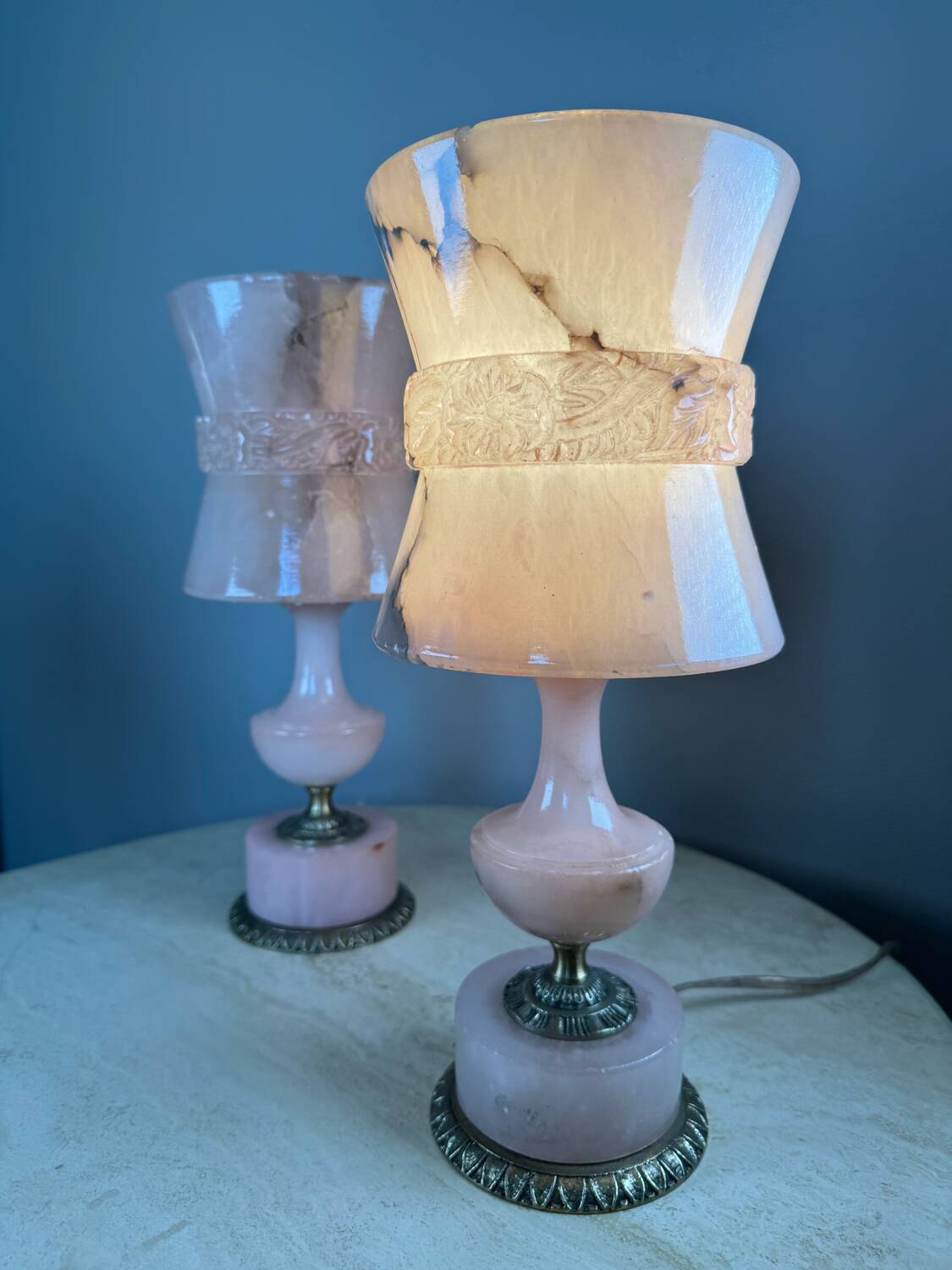 Lampes en albâtre rose années 60 (X2)