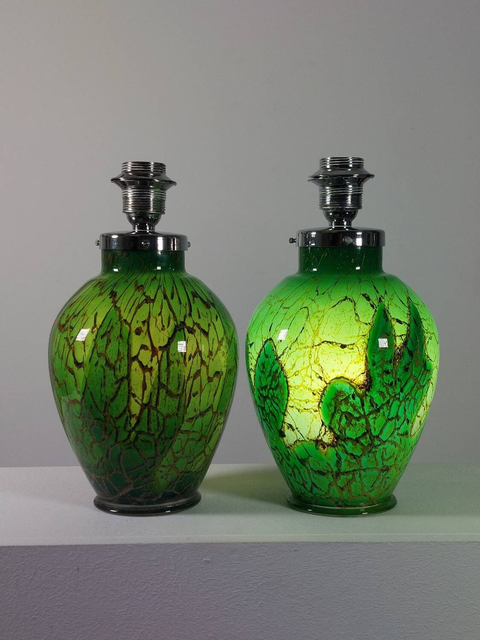 Pair of chrome glass table lamps Ikora WMF Art Deco Karl Wiedmann 1930