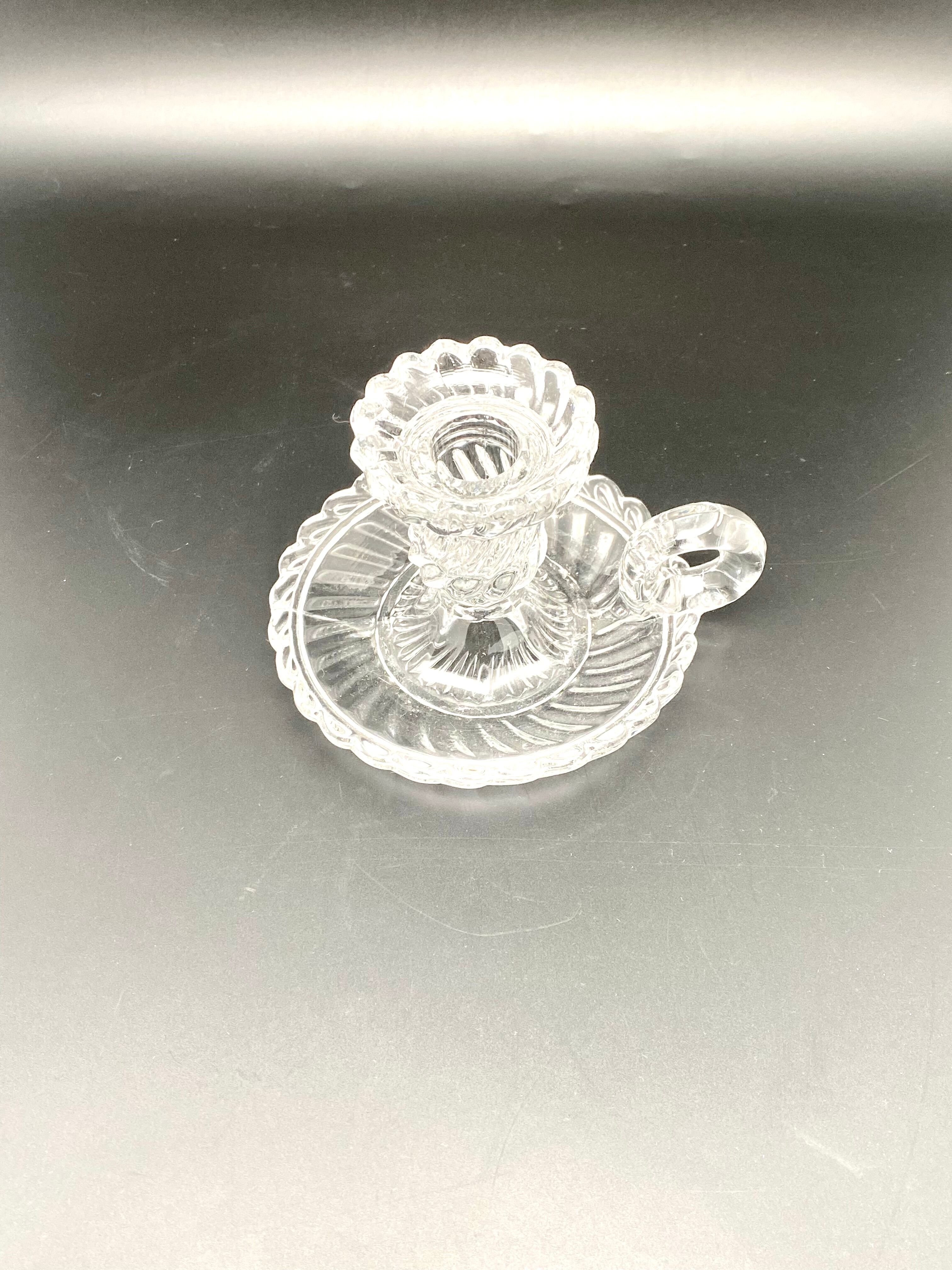 Candle holder with cup and handle in worked glass