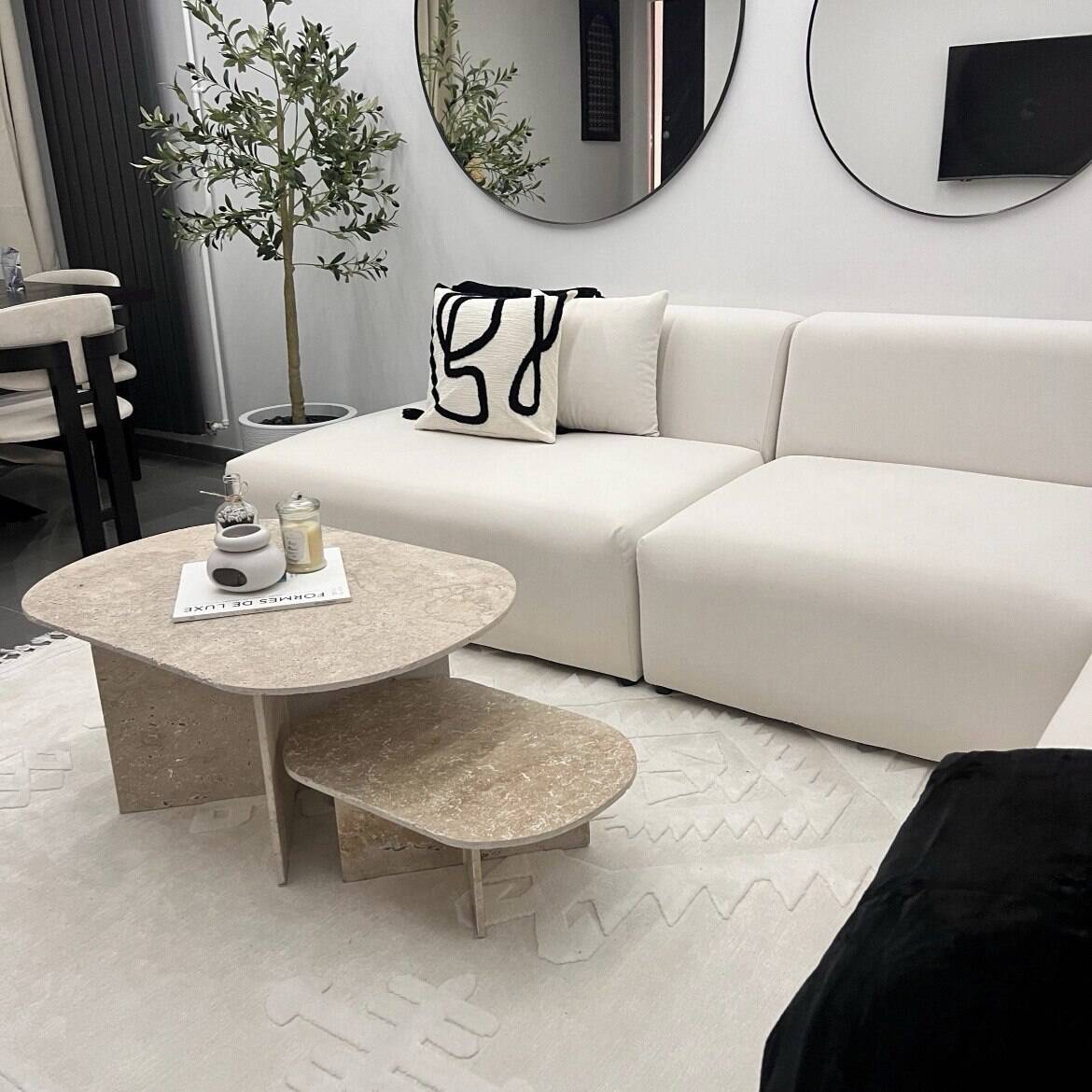 Oval coffee table duo travertine